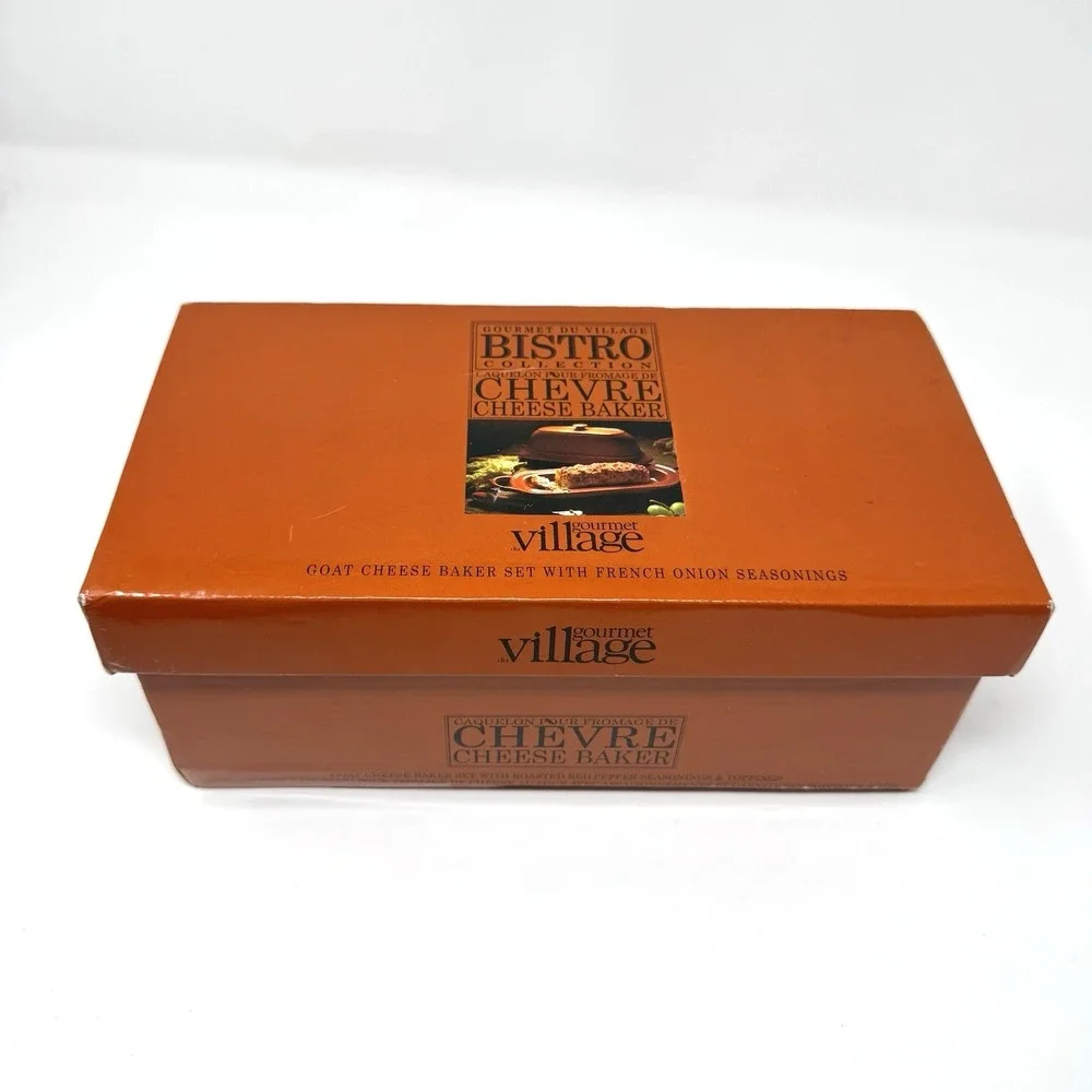 Village Gourmet Chevre Goat Cheese Baker Burnt Orange Ceramic Dish Box Seasoning